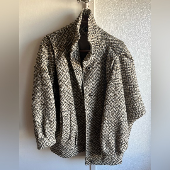 Vintage 100% Wool Coat Houndstooth Grey and Tan KAREN brand - Picture 2 of 10